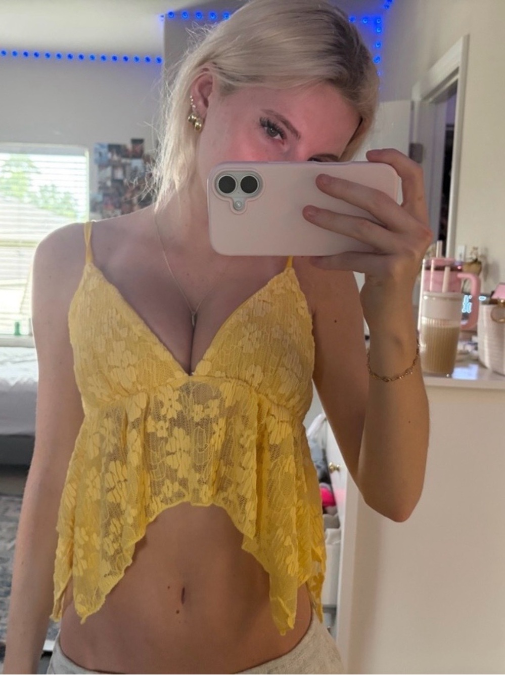 Yellow Lace Ruffle Top